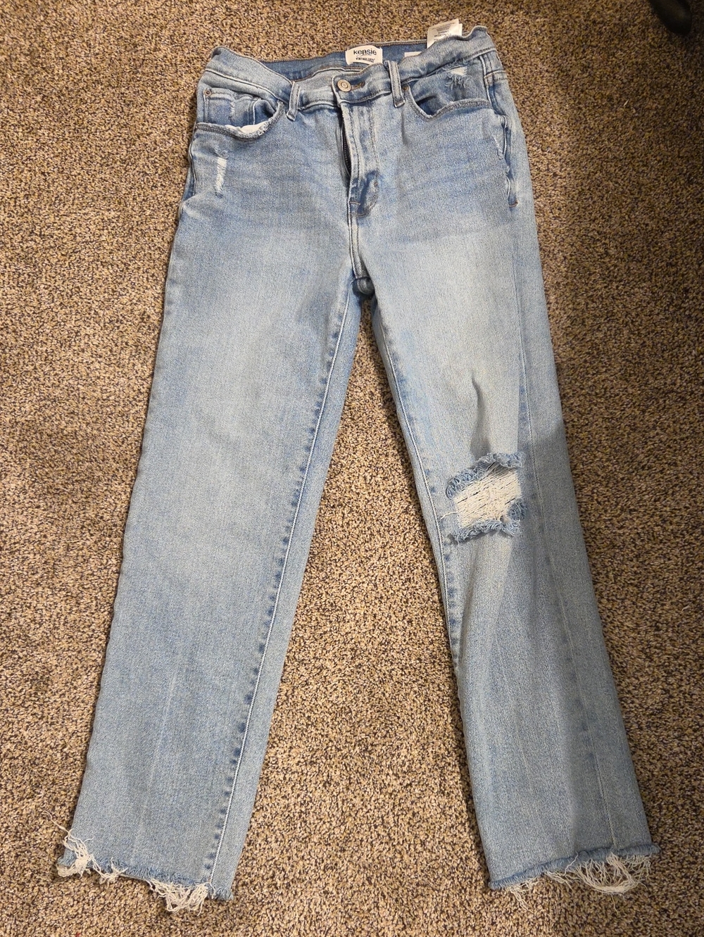 Kensie Light Blue Distressed Straight-Leg Jeans